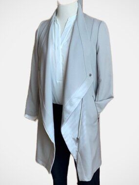 SOIA & KYO Gray Asymmetric Cinch Waist Duster Jacket Trench Coat XXS Grey